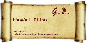 Gáspári Milán névjegykártya